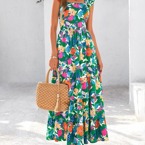 Summer Dresses for Women 2025 Casual Ruffle Smocked Tiered A-Line Boho Floral Ma - Picture 7 of 8